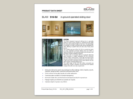 S16-SU In-Ground Operated Sliding Door, Product Data Sheet
